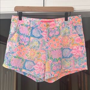Colorful Patch Print Lilly Pulitzer Cotton Shorts 5” Inseam Sz 6 35” Waist